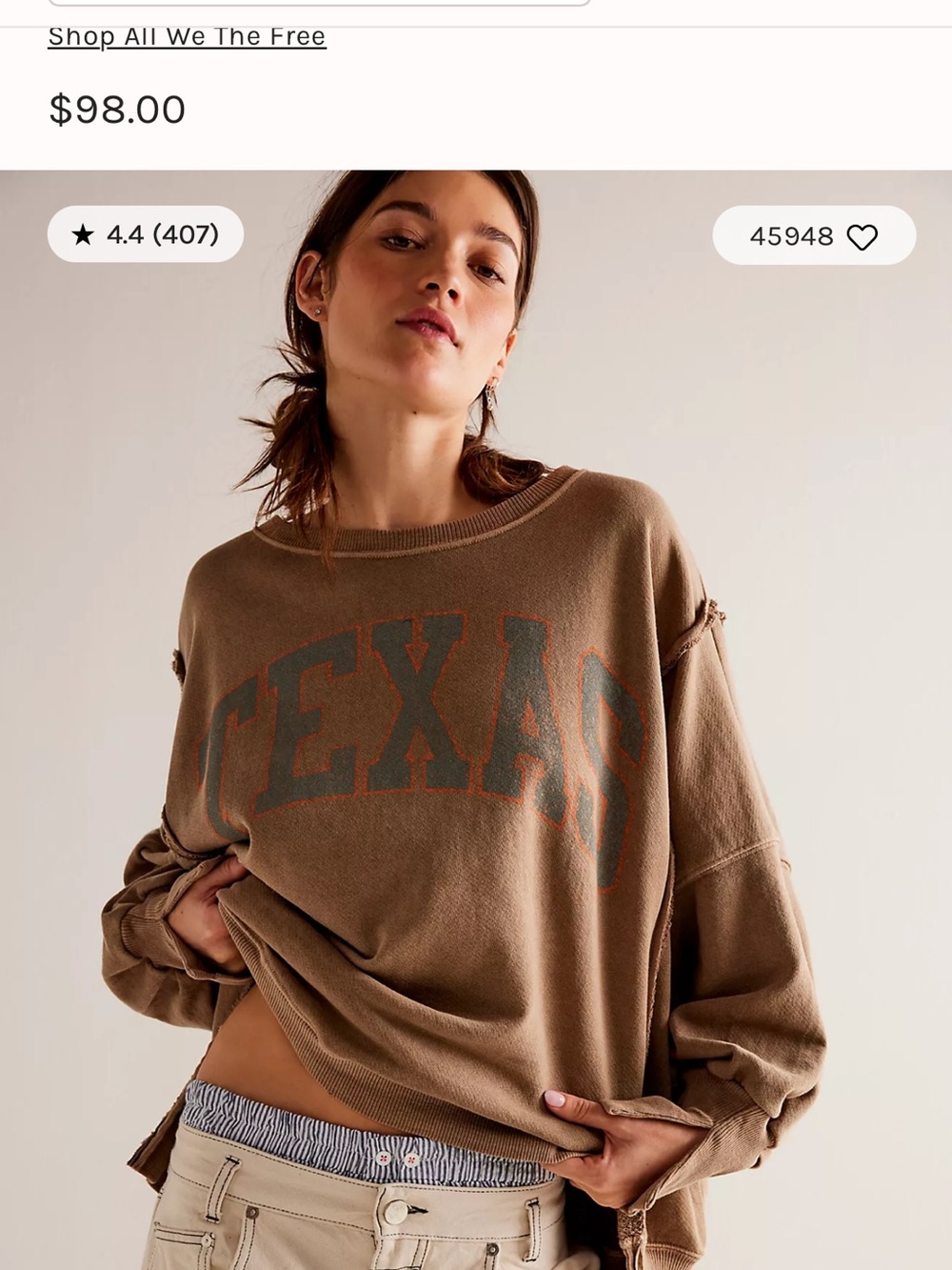 We The Free Texas Graphic Crewneck Sweatshirt - Brown with Orange Accent - Picture 2 of 3